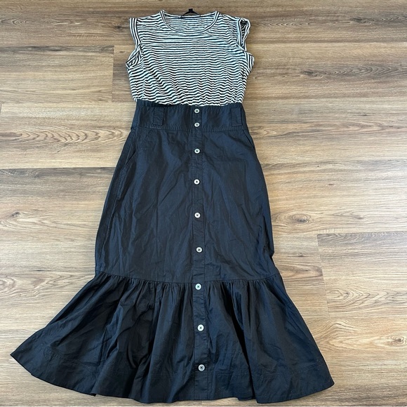 Veronica Beard Jeans Capri Linen Midi Dress Ruffle Black White Stripes Small - Picture 13 of 16